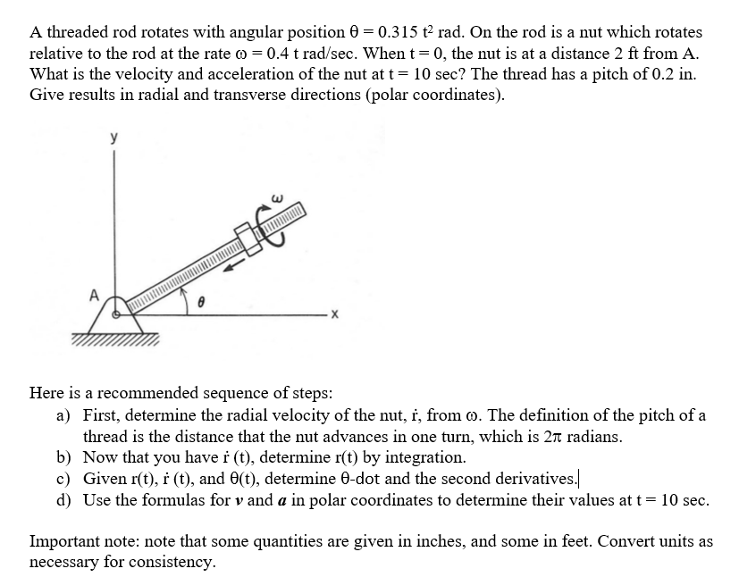 Solved A threaded rod rotates with angular position 0 = | Chegg.com