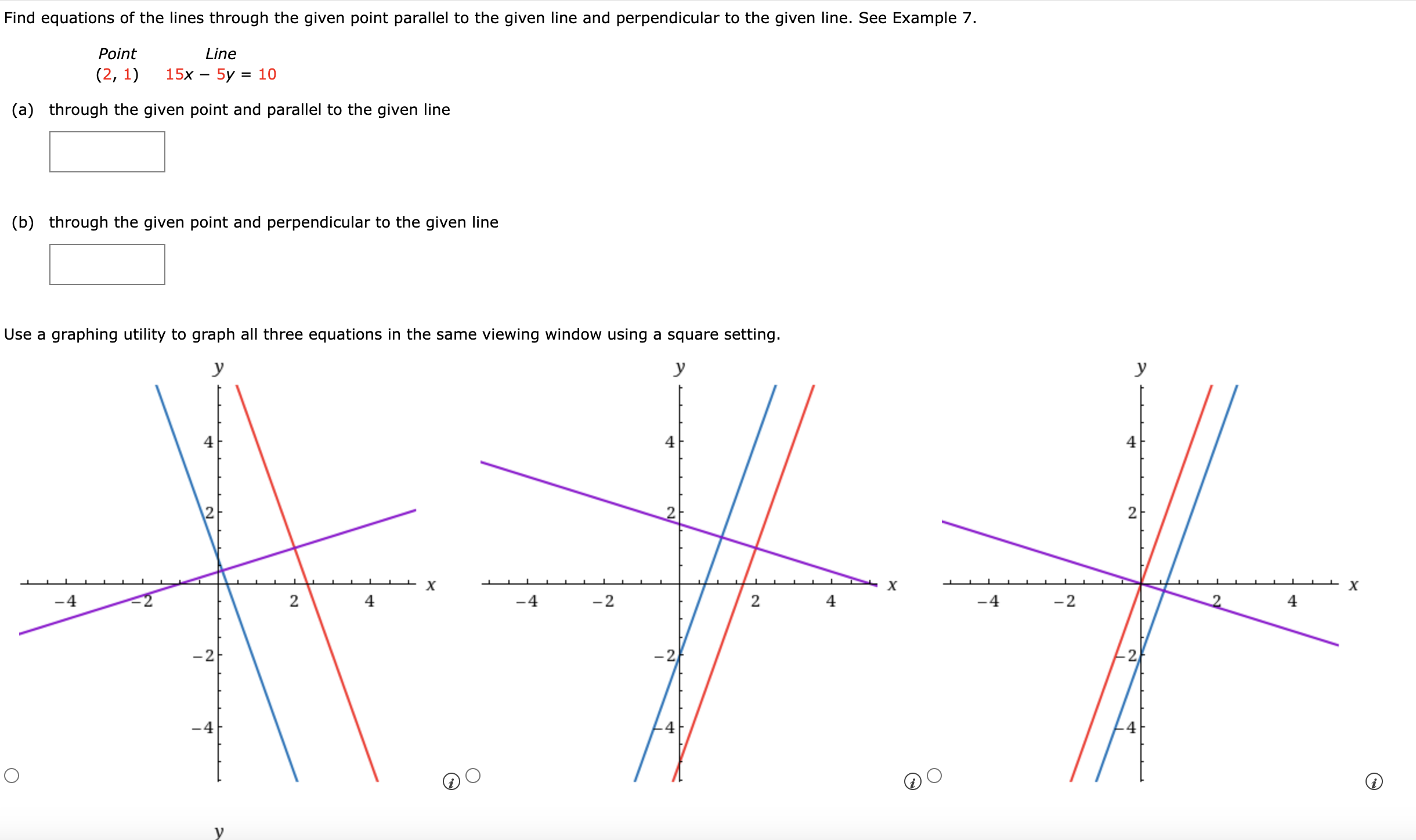 Solved Point (2,1) Line 15x−5y=10 (a) through the given | Chegg.com