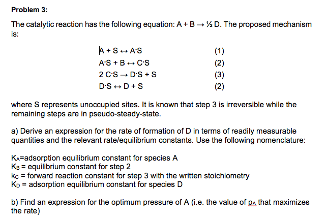 Solved The Catalytic Reaction Has The Following Equation: | Chegg.com ...