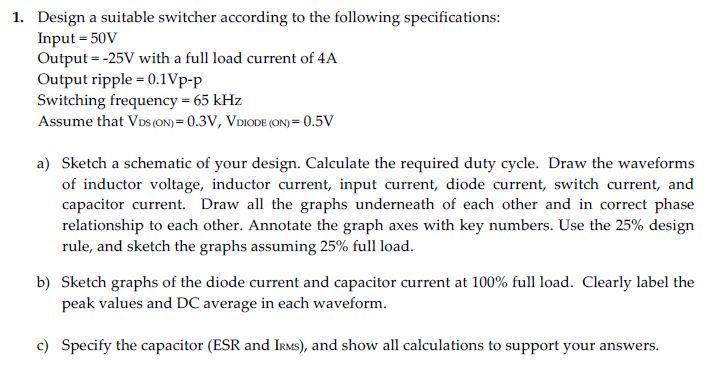 Solved 1. Design a suitable switcher according to the | Chegg.com