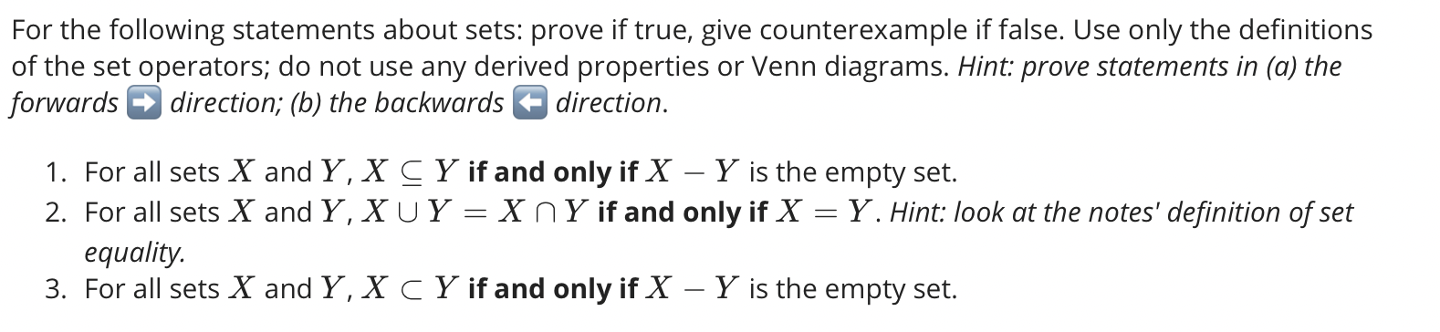 Solved For the following statements about sets: prove if | Chegg.com