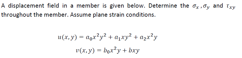 Solved A displacement field in a member is given below. | Chegg.com