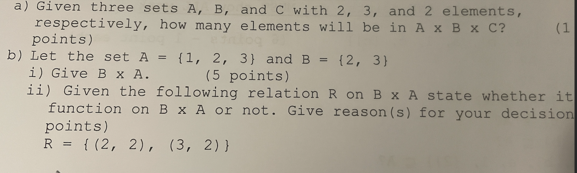Solved (1 = = a) Given three sets A, B, and C with 2, 3, and