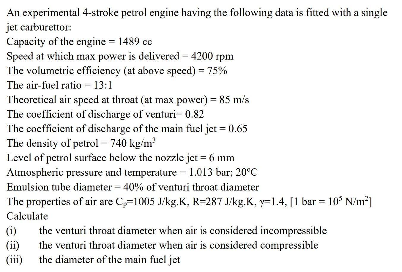 Solved An experimental 4-stroke petrol engine having the | Chegg.com