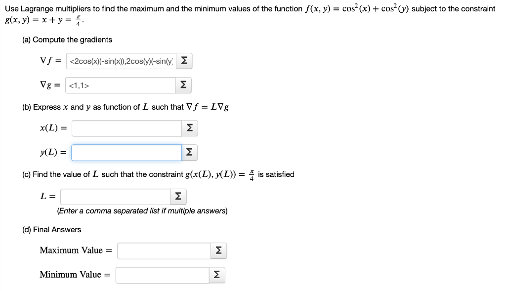 Solved Use Lagrange multipliers to find the maximum and the | Chegg.com