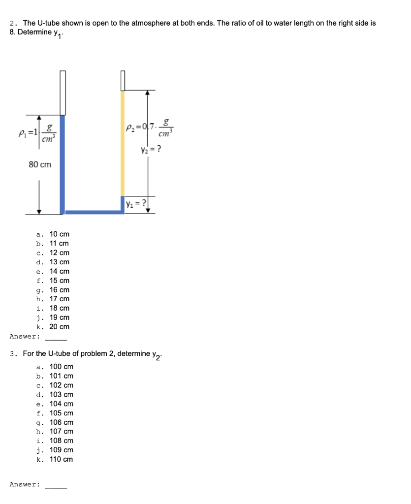 Solved 2 The U Tube Shown Is Open To The Atmosphere At B Chegg Com