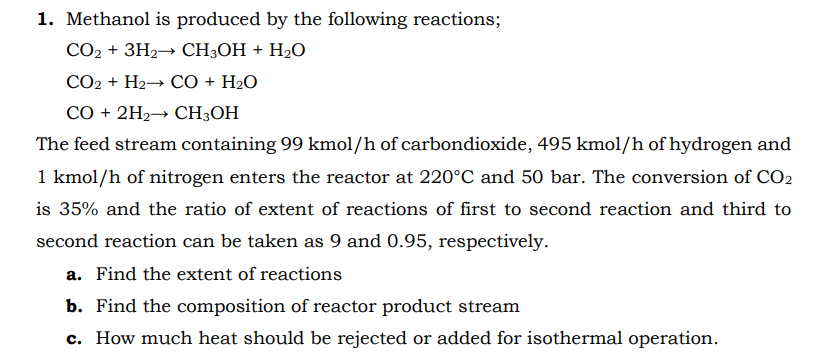 Solved 1. Methanol Is Produced By The Following Reactions; 