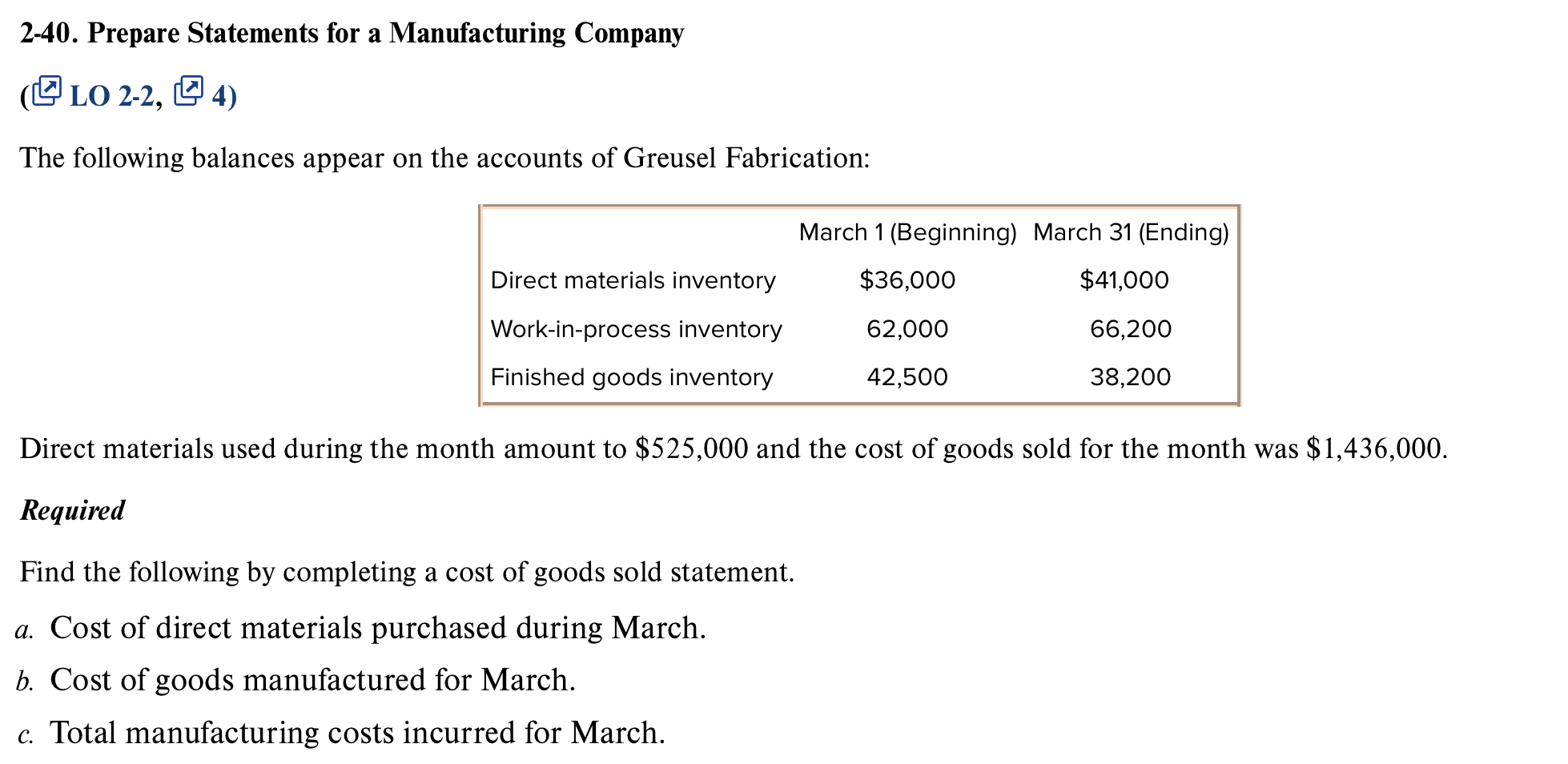 Solved 2-40. Prepare Statements for a Manufacturing Company | Chegg.com