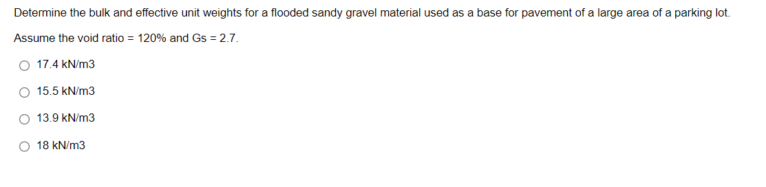 Solved Determine the bulk and effective unit weights for a | Chegg.com