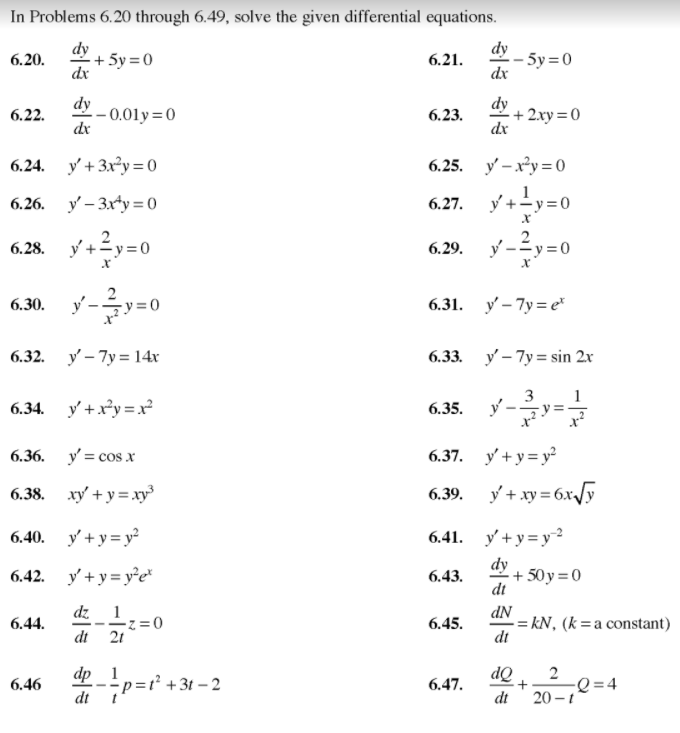 Solved In Problems 6.20 through 6.49, solve the given | Chegg.com