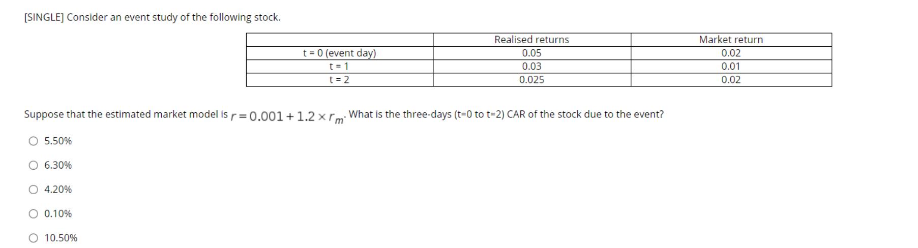Solved single consider an event study of the following chegg