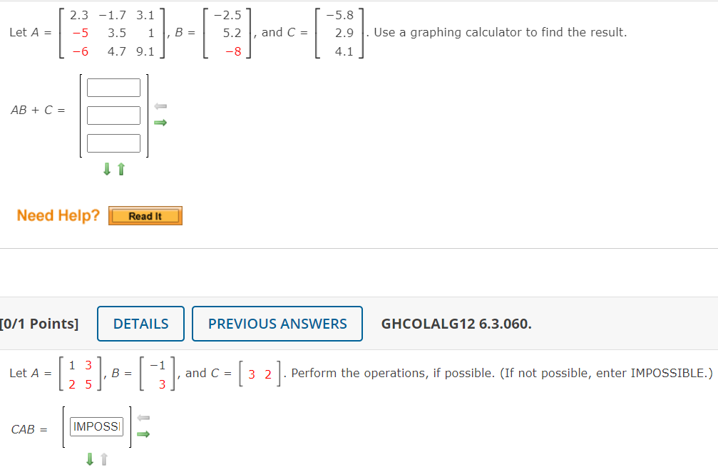 Solved Let A = 2.3 -1.7 3.1 -5 3.5 1 -6 4.7 9.1 B = -2.5 5.2 | Chegg.com