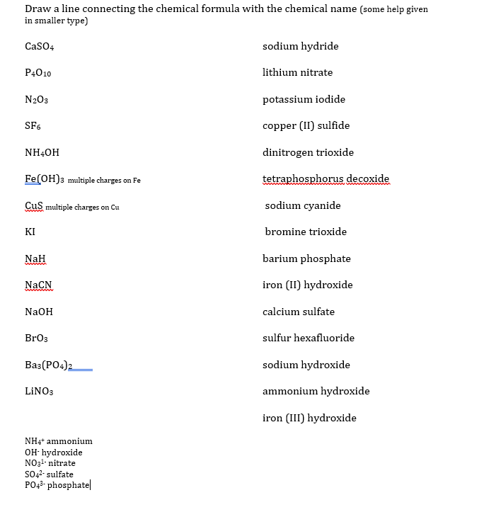 Solved Draw a line connecting the chemical formula with the