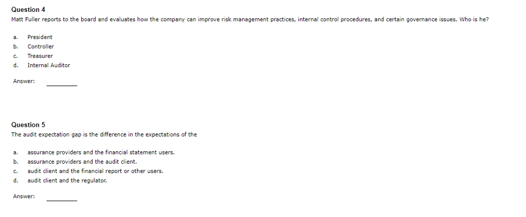 Solved Question 1 The purpose of the Auditing and Assurance | Chegg.com