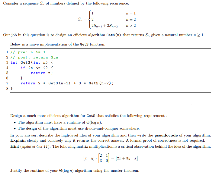 Solved Consider a sequence Sn of numbers defined by the | Chegg.com