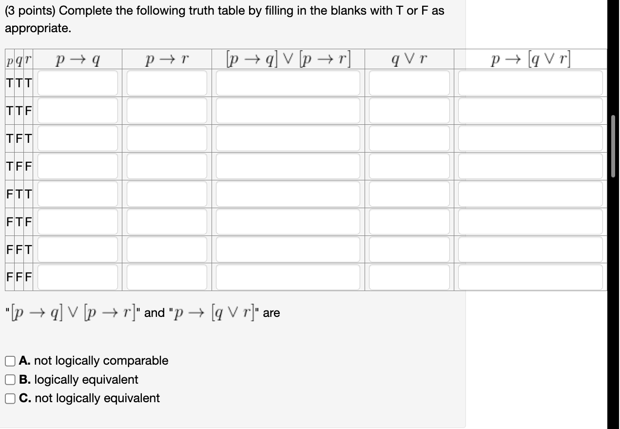 Solved ( 3 Points) Complete The Following Truth Table By | Chegg.com