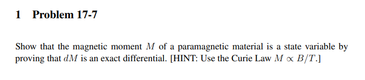 Solved 1 Problem 17-7 Show that the magnetic moment M of a | Chegg.com