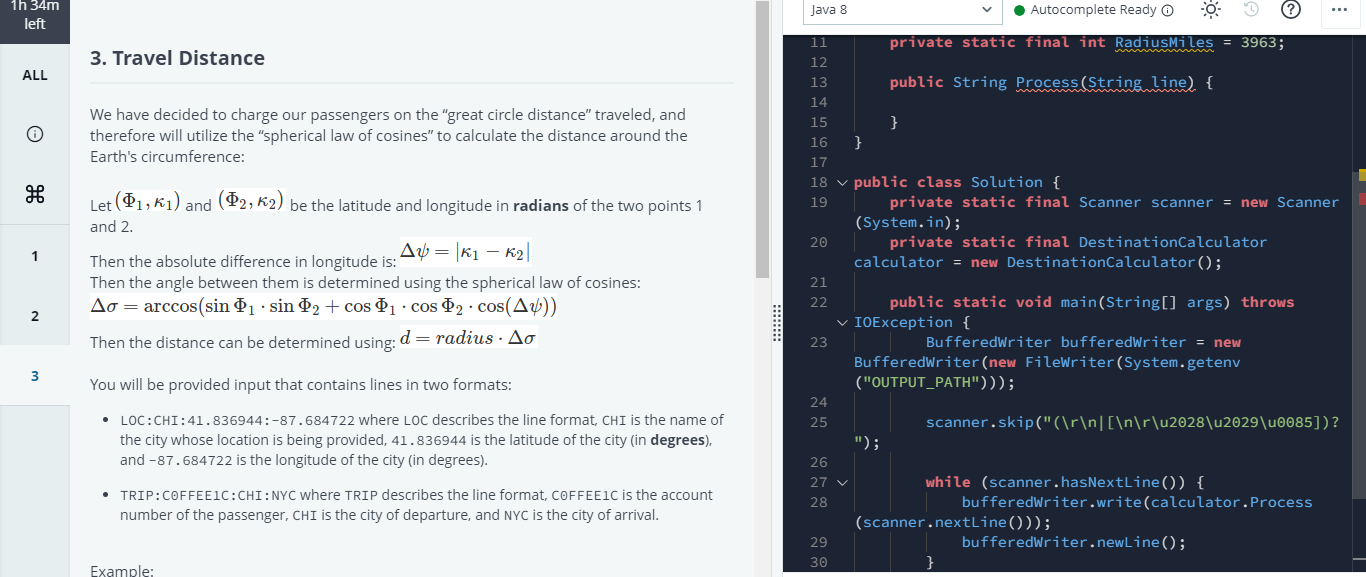 1h 34m left Java 8 • Autocomplete Ready O (?) 3. | Chegg.com