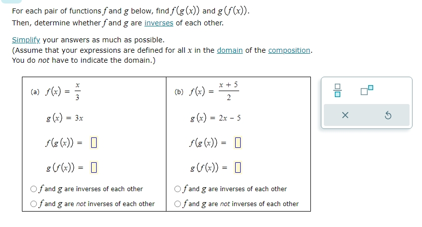 Solved For each pair of functions f ﻿and g ﻿below, find | Chegg.com