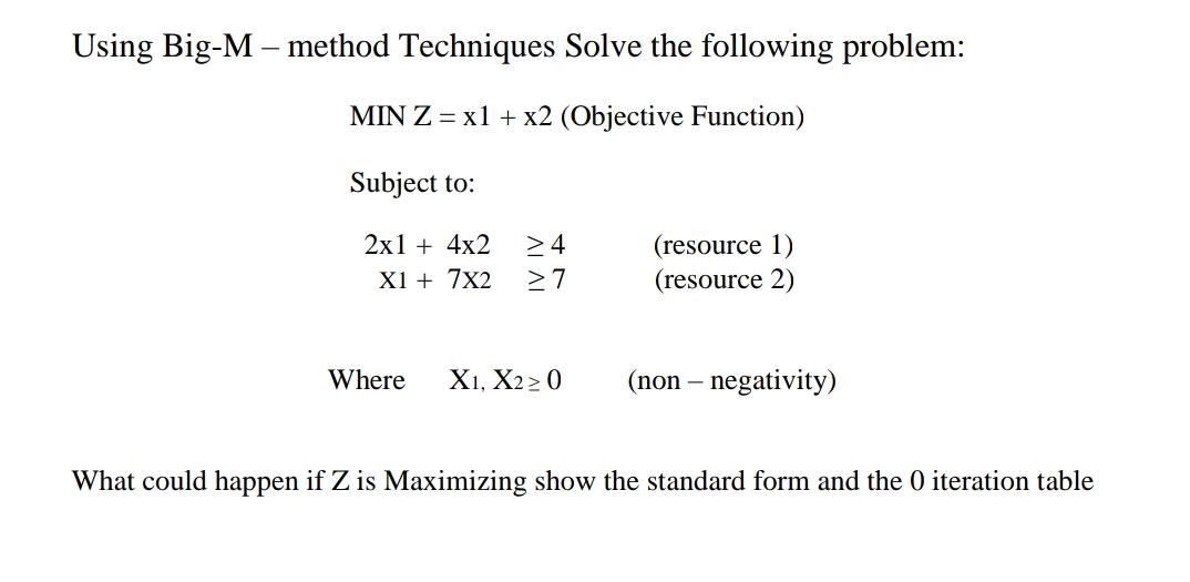 Solved Using Big-M – method Techniques Solve the following | Chegg.com
