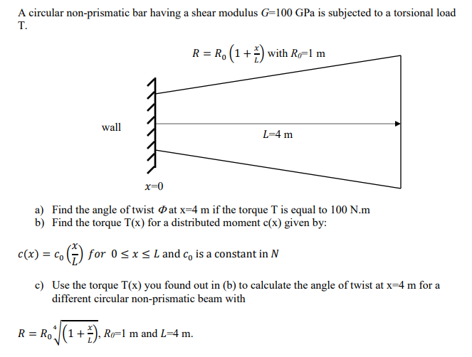 A Circular Non Prismatic Bar Having A Shear Modulu Chegg Com