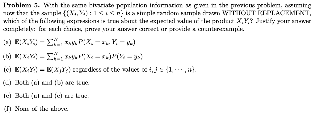 Solved Problem 5. With The Same Bivariate Population | Chegg.com