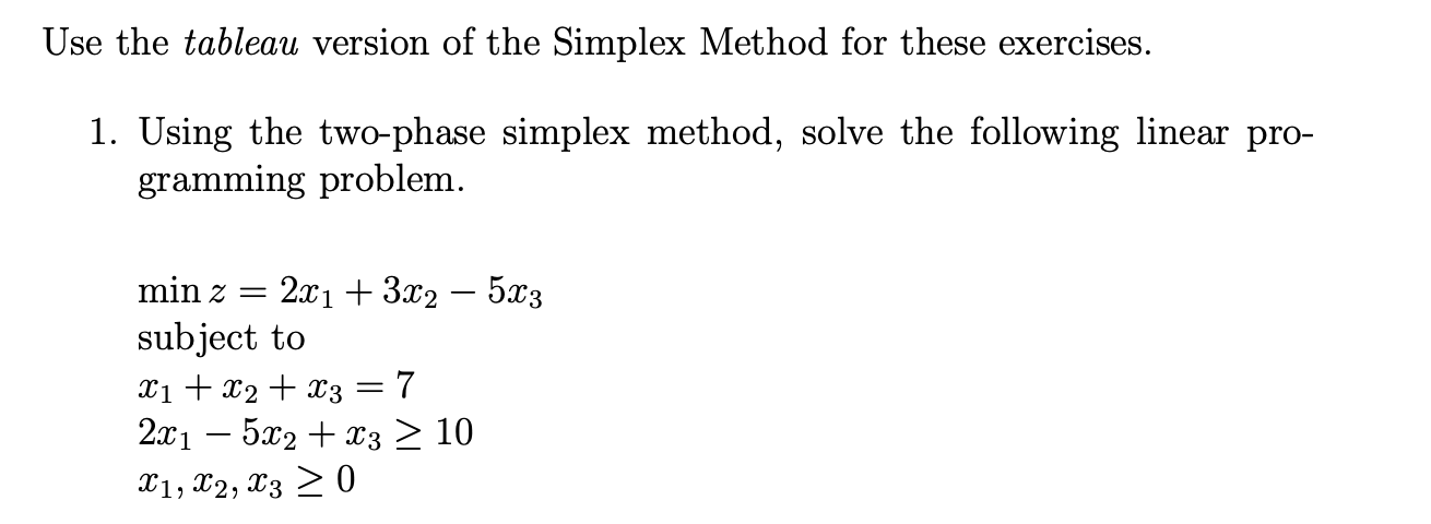Solved Use the tableau version of the Simplex Method for | Chegg.com