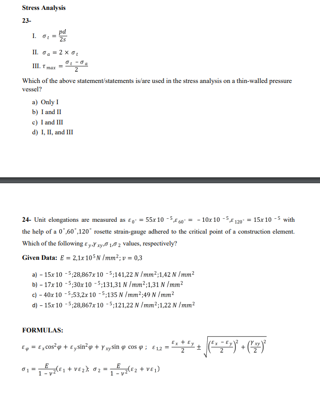 Solved Stress Analysis 23- I. II. III. Which of the above | Chegg.com