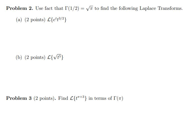 Solved To Find The Following Laplace Transforms. Problem 2. | Chegg.com