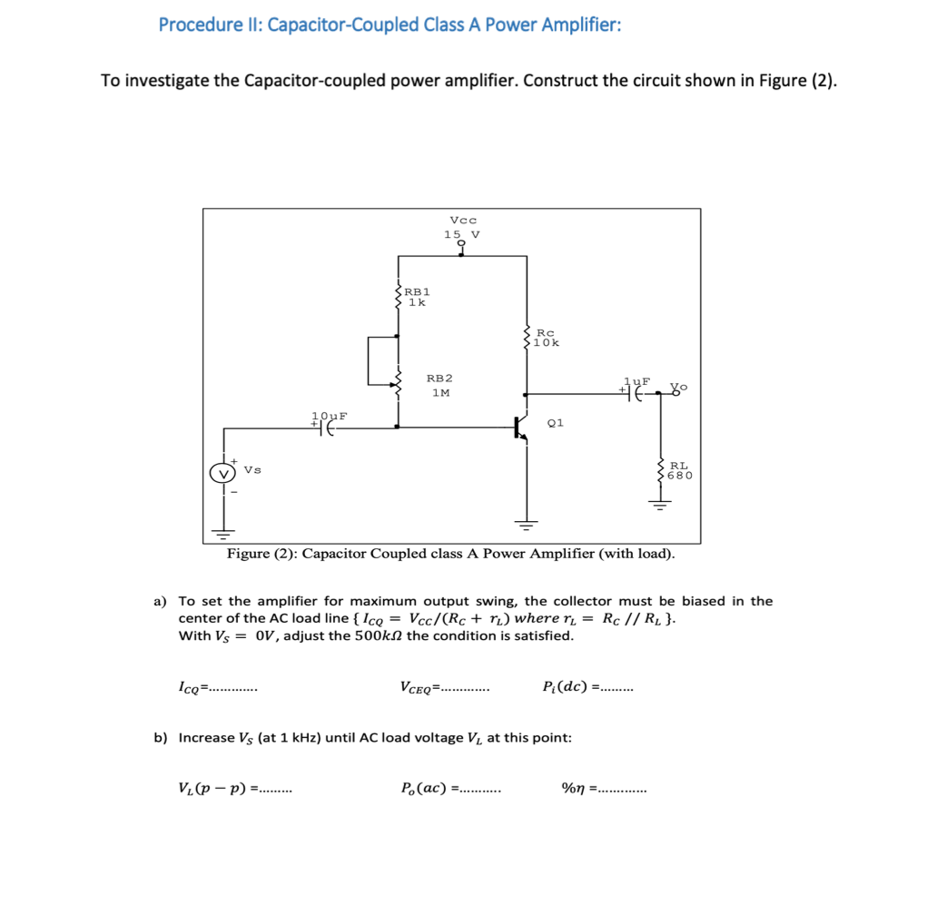 Procedure II CapacitorCoupled Class A Power