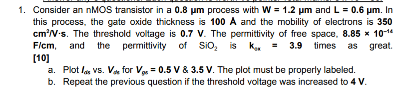 Solved 1. Consider an nMOS transistor in a 0.8 um process | Chegg.com