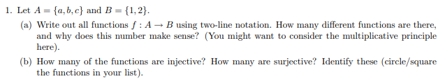 Solved 1. Let A = {a,b,c} And B = {1,2}. (a) Write Out All | Chegg.com