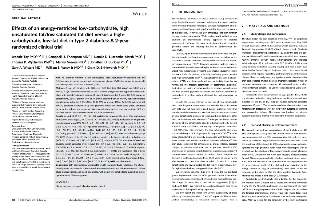 TAYT Received: 13 August 2017 | Roxtel. 24 October 2017 Accepted: 14 November 2017 . | Accepoe DOI: 10.1111/dom. 13164 -WILEY