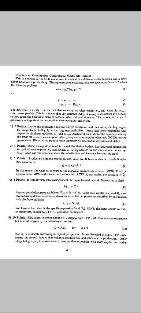 Solved Problem 4: Overlapping Generations Model (33 Points) | Chegg.com