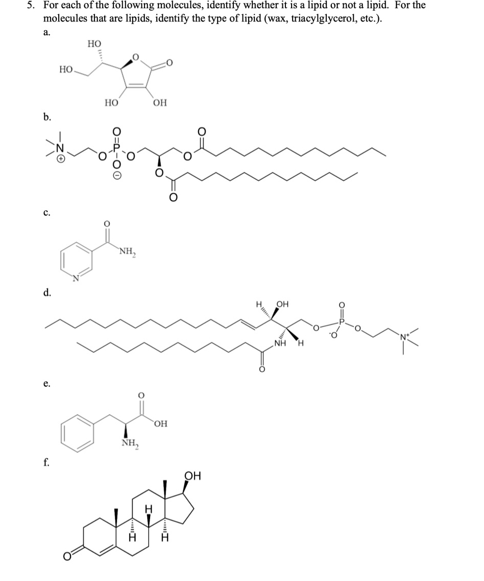 Solved 5. For each of the following molecules, identify | Chegg.com