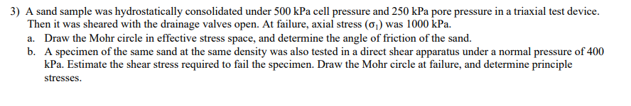 Solved 3) A sand sample was hydrostatically consolidated | Chegg.com