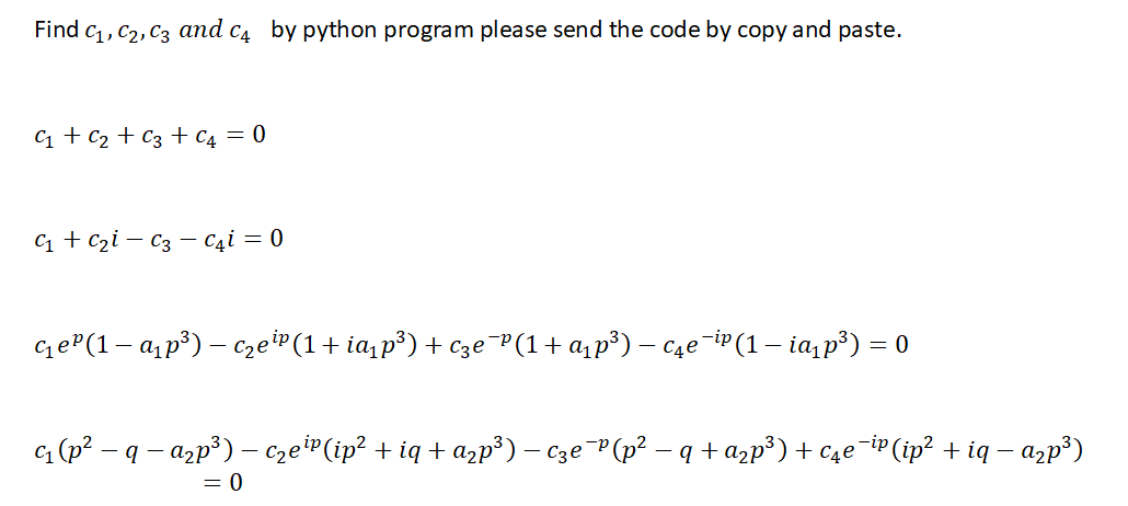 Find c1, c2,c3 and c4 by python program please | Chegg.com