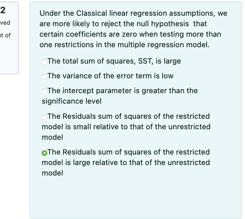 Solved Under The Classical Linear Regression Assumptions, We | Chegg.com