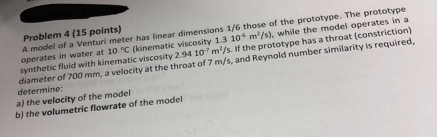 Solved Problem 4 (15 points) A model of a Venturi meter has | Chegg.com