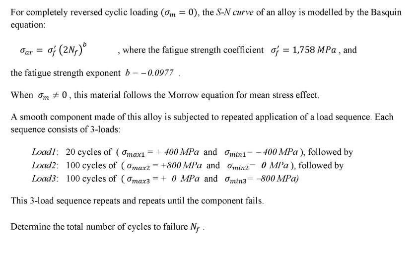 Solved For completely reversed cyclic loading (σm=0), the