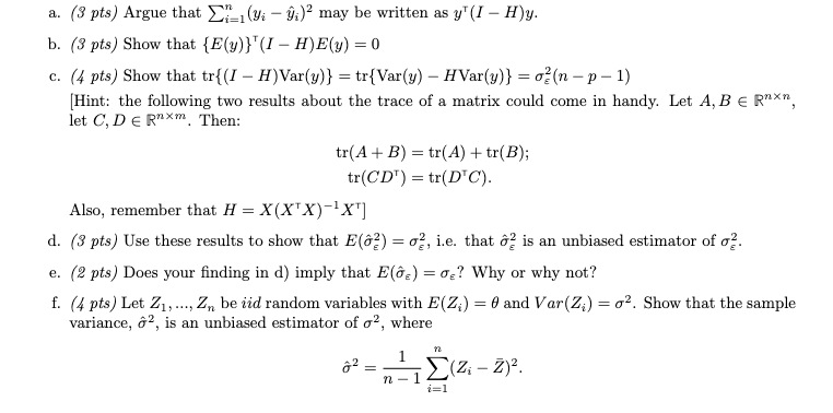 Solved Assume that the following linear model holds: | Chegg.com