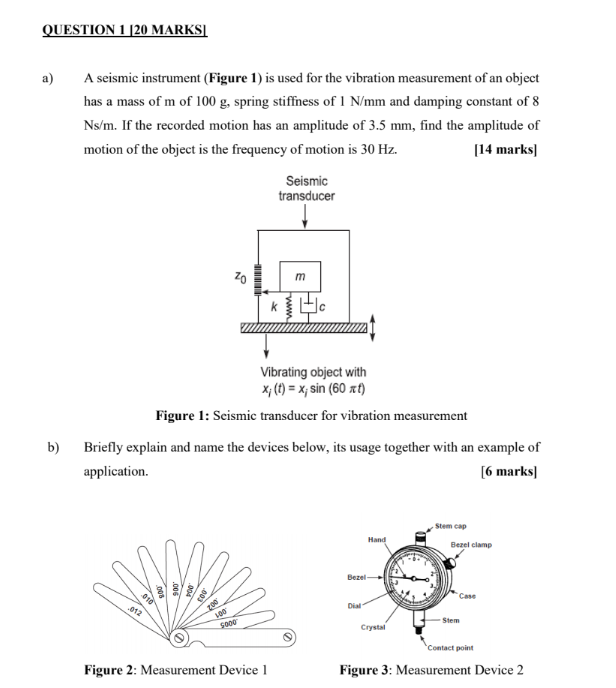 Solved QUESTION 1 20 MARKS A) A Seismic Instrument (Figure | Chegg.com