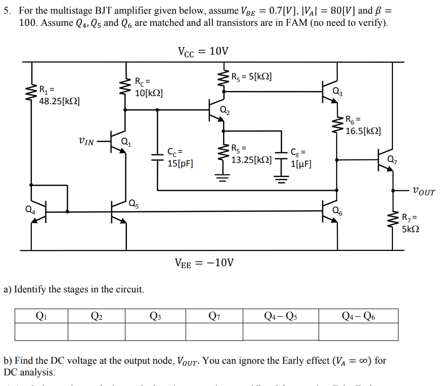 Solved = 5. For the multistage BJT amplifier given below, | Chegg.com