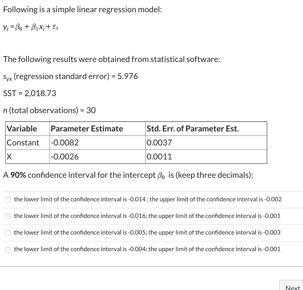 Solved Following is a simple linear regression model: Vi = | Chegg.com