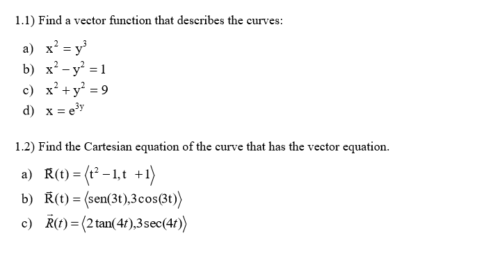 Solved 1.1) Find a vector function that describes the | Chegg.com