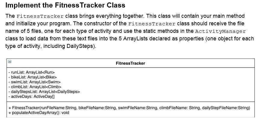 Implement the Fitness Tracker Class The | Chegg.com