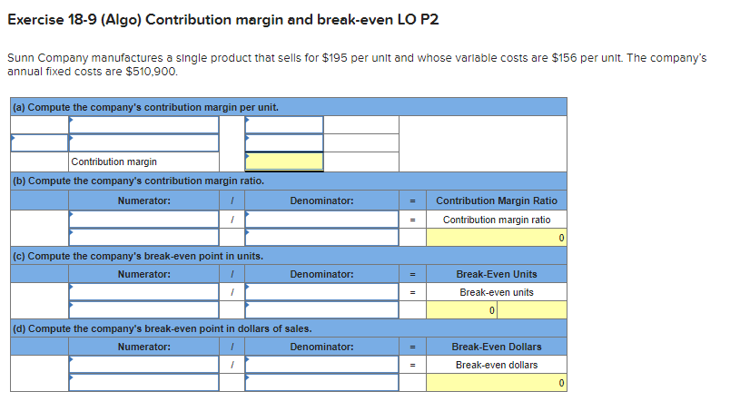 Solved Exercise 18-9 (Algo) Contribution Margin And | Chegg.com