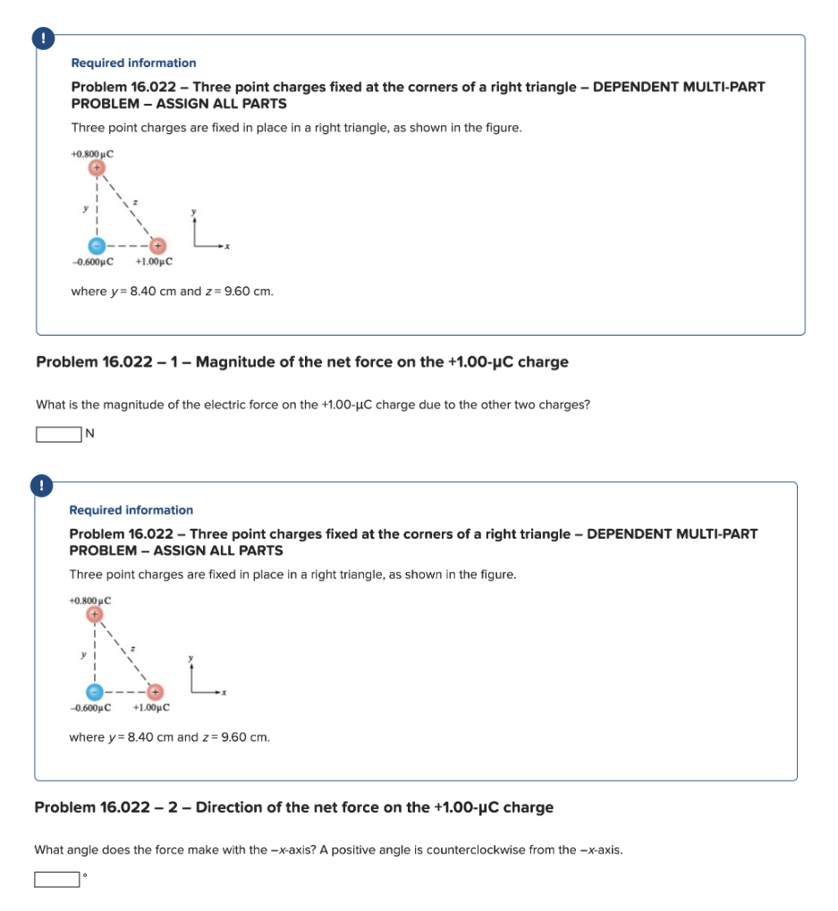 Solved Problem 16.022 - Three point charges fixed at the | Chegg.com