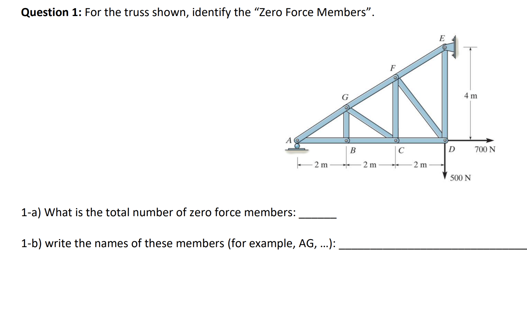 Solved Question 1: For the truss shown, identify the 