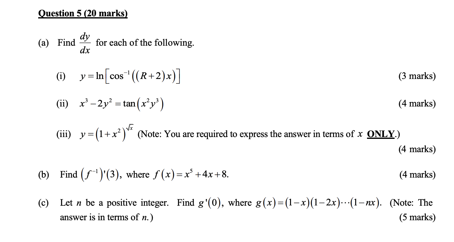 Solved Question 5 Marks Find For Each Of The Followi Chegg Com
